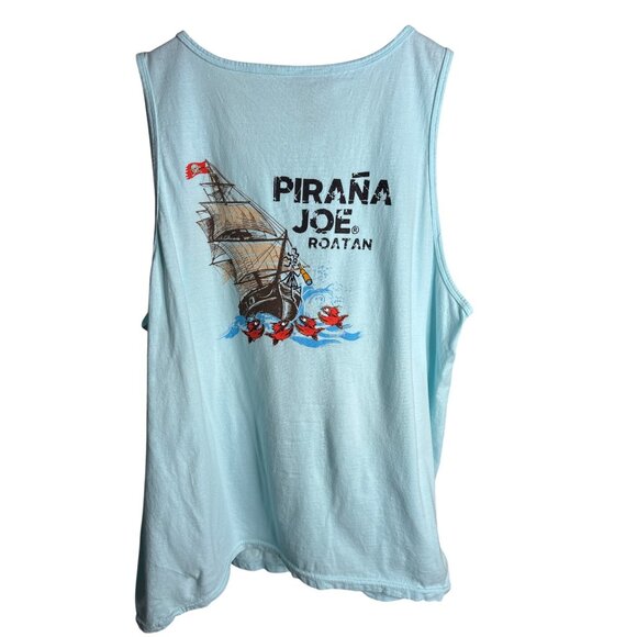 Pirana Joe Roatan Tank Top Light Blue Pirate Ship Graphic Men's XXL - Picture 3 of 10